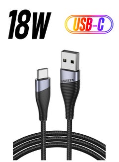 كابل شاحن USB Type C للشحن السريع بشدة 3 أمبير مضفر ومن النايلون متوافق مع سامسونج S21 وS20 ونوت 20 و10 و9 وهواوي P30 وP20 لايت وميت 20 برو وP20 وإل جي G5 وG6 وشاومي مي 11 ألترا وA2 ومي 9 وما إلى ذلك - 1 متر أسود