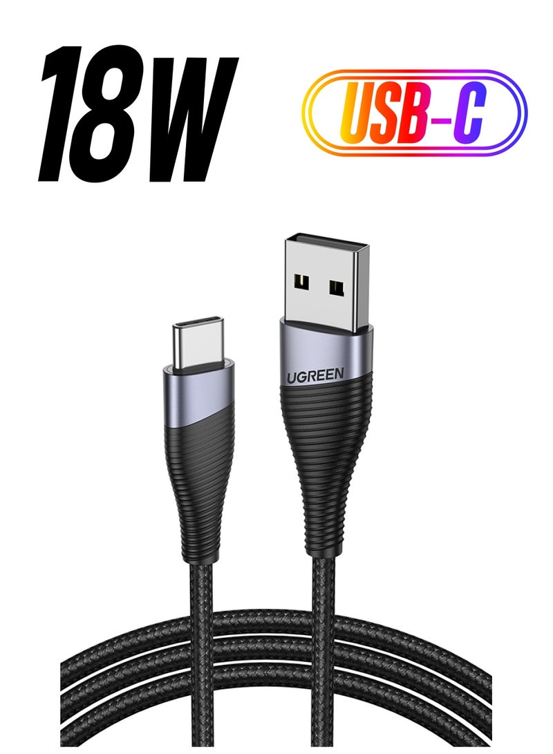 يو جرين - كابل شاحن USB Type C للشحن السريع بشدة 3 أمبير مضفر ومن النايلون متوافق مع سامسونج S21 وS20 ونوت 20 و10 و9 وهواوي P30 وP20 لايت وميت 20 برو وP20 وإل جي G5 وG6 وشاومي مي 11 ألترا وA2 ومي 9 وما إلى ذلك - 1 متر أسود - Image 1