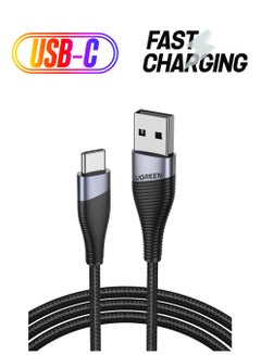 يو جرين كابل شحن بمنفذ USB Type C بشدة تيار 3 أمبير بسلك من النايلون المضفر متوافق مع هاتف سامسونج S21 وS20 ونوت 20 و10 و9 وهواوي P30 وP20 ولايت ميت 20 برو وP20 وإل جي G5 وG6 وشاومي مي 11 وألترا A2 ومي 9 وما إلى ذلك-بطول 2 م أسود  - Image 1