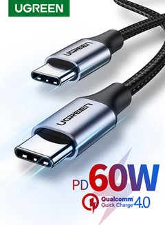 Ugreen 60W USB Type C Cable Nylon Braided USB C to USB C 2.0 Cable (C to C) Compatible For iPhone 16 15 Pro Max iPad Pro Air mini 6 MacBook Pro Air Galaxy S24 S23 Ultra Z Fold Xiaomi Honor OPPO OnePlus 3M Black  - Image 1