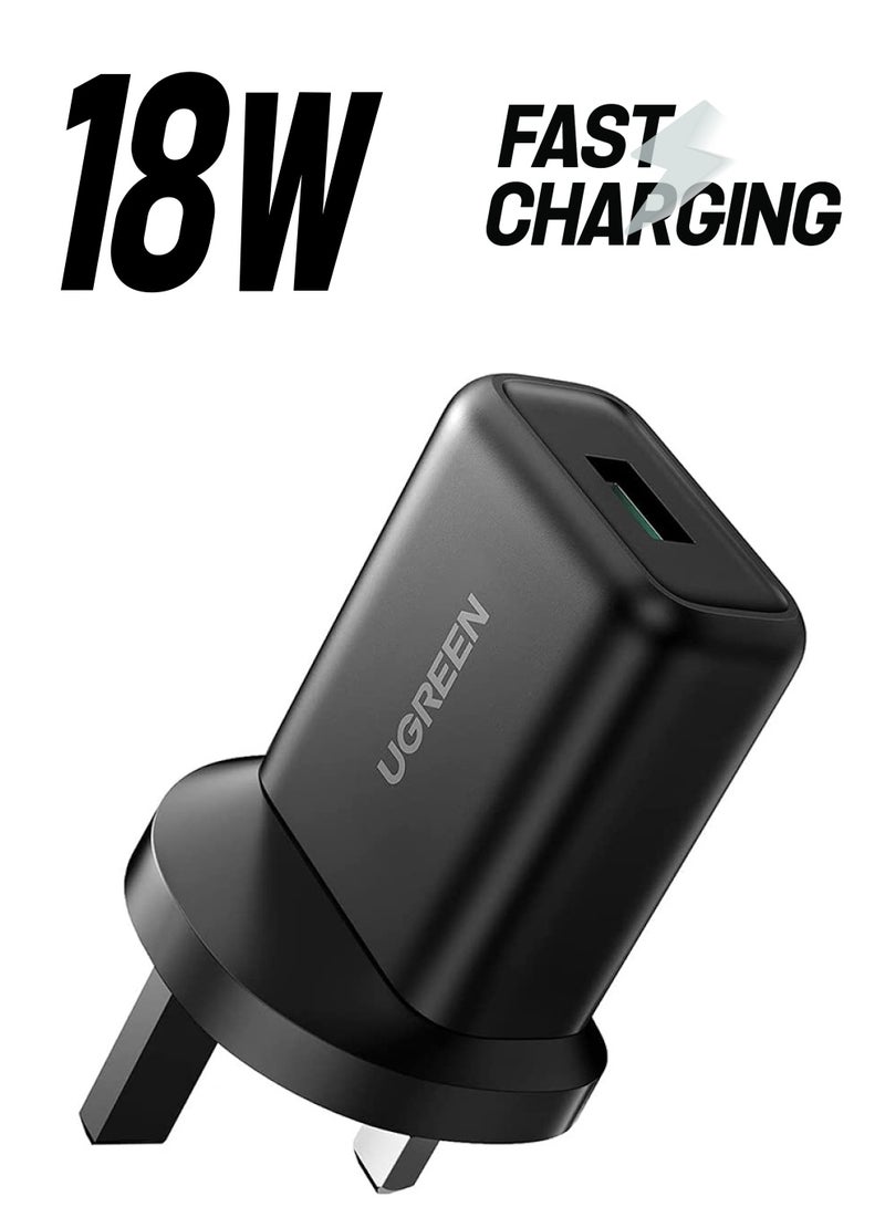 Ugreen - USB Charger 18W Fast Phone Charger Wall Plug QC 3.0 Travel Adapter Quick Charge Mobile Adapter for Samsung Galaxy A03 A13 A22 A32 M12 Nokia Xiaomi Apple etc black - Image 1