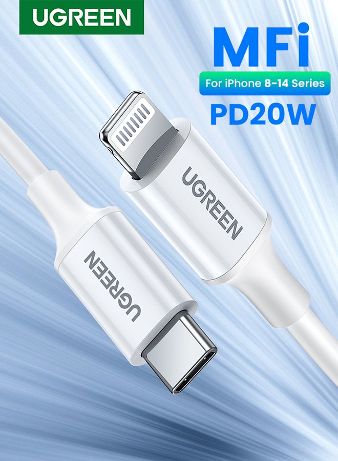 Ugreen iPhone 14 Charger Cable 1M[MFi Certified] USB C to Lightning Cable Fast Charging Power Delivery PD 20W iPhone Cable for iPhone 14/14 Pro/14 Plus/14 Pro Max, iPad Pro, iPhone 8-13 All Series white 