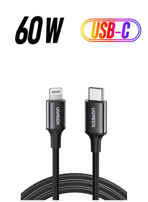 iPhone Lightning Cable [MFi Certified] USB C to Lightning Fast Charger Cord Power Delivery PD 60W Compatible for iPhone 14/14 Plus/ 14 Pro/14 Pro Max/iPhone 13/12/XS/Pro Max /Pro/ ipad 9 - 1M Black