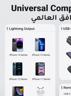 يو جرين كابل شاحن iPhone [معتمد من MFi] كابل USB C إلى Lightning شحن سريع توصيل الطاقة PD 60 وات 2 متر أبيض أسود  - Image 4
