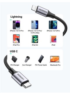 يو جرين كابل شحن سريع للآيفون بطول 1 متر بمنفذ USB-C إلى لايتنينج مزود بسلك مضفر بقدرة 18 وات بتقنية PD لهاتف آيفون 14 و14 بلس و14 برو و14 برو ماكس وآيفون 13 و12 و11 وXS وبرو ماكس وبرو وميني وSE وجهاز آي باد 9 أسود  - Image 5