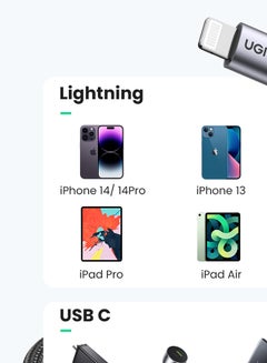 يو جرين كابل شحن آيفون سريع بتقنية PD بقدرة 18 وات معتمد من MFI من منفذ USB- C إلى لايتنينج مزود بسلكٍ مضفر وبطول 2 متر لجهاز آي باد 9 الجديد وهاتف آيفون11 و12 و13 وXS  وبرو ماكس وبرو وميني وSE و14 و14 بلس و14 برو و14 برو ماكس أسود  - Image 5