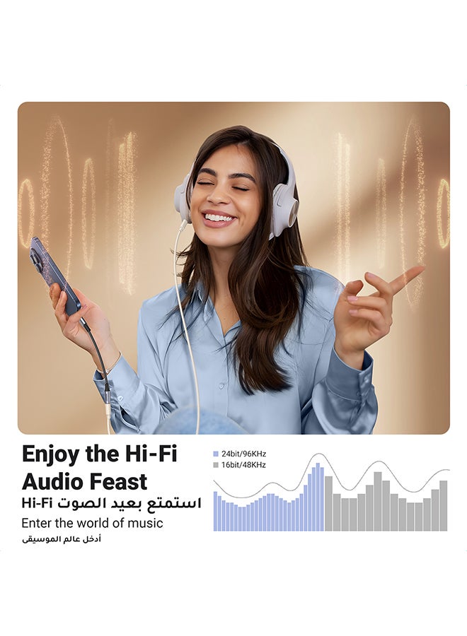 محول USB C إلى 3.5 مللي محول توافق كامل DAC صوت محول USB C إلى سماعة رأس جاك مهايئ كابل صوت مضفر متوافق مع آيباد برو 2023/2022، سامسونج S23 + / S21 / S22 التار وسلسلة ايفون 15/هواوي/شاومى، إلخ رمادي فلكي - pnsku/N41896399A/45/_/1712550817/9355af2c-5325-4b17-ba57-3e1d528eaba5