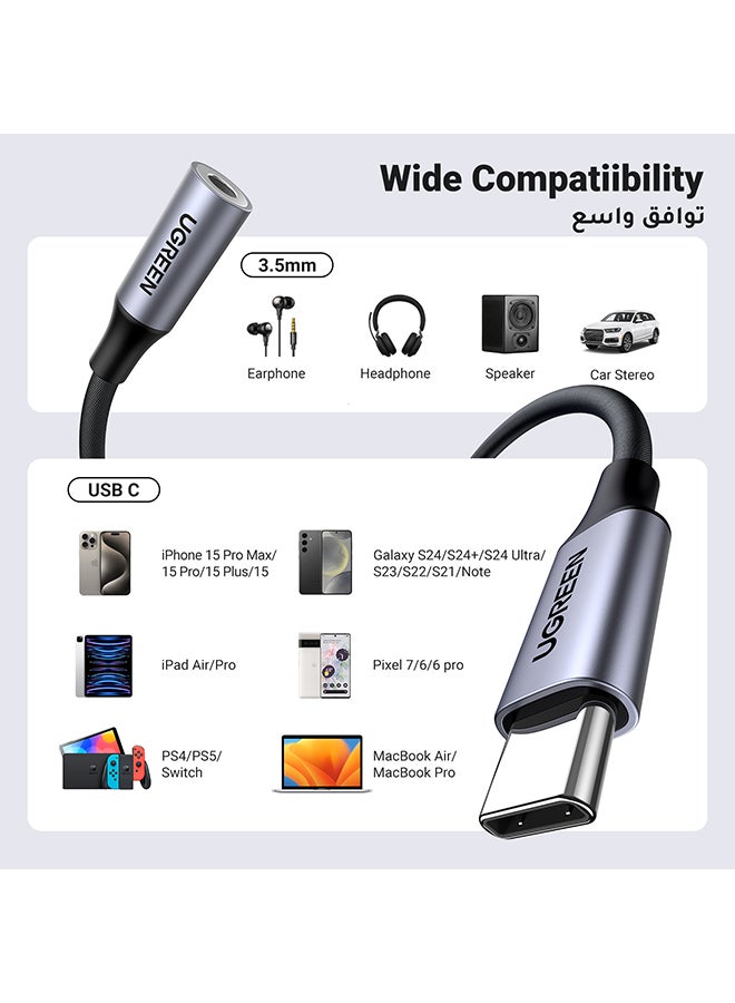 Ugreen - USB-C to 3.5mm Adapter Full Compatibility DAC Audio Adapter USB C to Aux Headphone Jack Adapter Dongle Audio Cable Braided Compatible with iPad Pro 2020/2018, Samsung S21+ Space Gray - Image 1