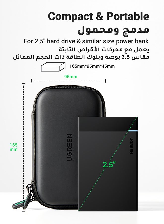Ugreen - External Hard Drive Case Bag, Travel Electronic Accessories Organizer Bag For 2.5 Inch Hard Drives, like Western Digital, Toshiba, Seagate and Power Bank, USB Cable, Earphone, Cards and More Black Black - Image 1