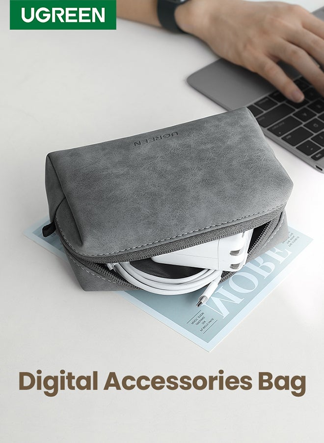Ugreen Hard Drive Bag Digital Storage Leather Case Electronic Accessories Gadget Organizer with Grid Layered Travel Gear Carrying Sleeve Pouch for USB Cable Earphones Grey  - Image 1
