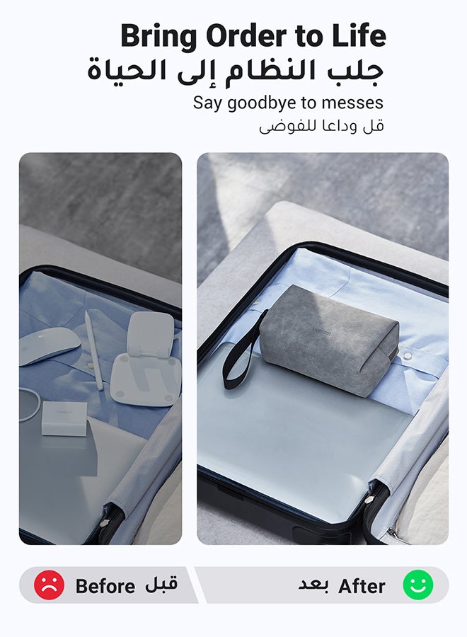 Ugreen Hard Drive Bag Digital Storage Leather Case Electronic Accessories Gadget Organizer with Grid Layered Travel Gear Carrying Sleeve Pouch for USB Cable Earphones Grey  - Image 2