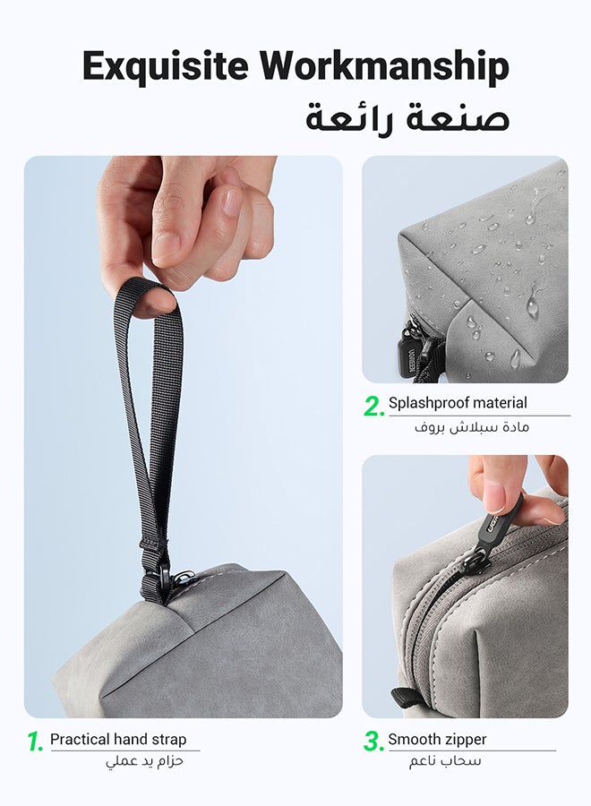 Ugreen Hard Drive Bag Digital Storage Leather Case Electronic Accessories Gadget Organizer with Grid Layered Travel Gear Carrying Sleeve Pouch for USB Cable Earphones Grey  - Image 5