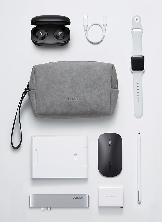 Ugreen Hard Drive Bag Digital Storage Leather Case Electronic Accessories Gadget Organizer with Grid Layered Travel Gear Carrying Sleeve Pouch for USB Cable Earphones Grey  - Image 3