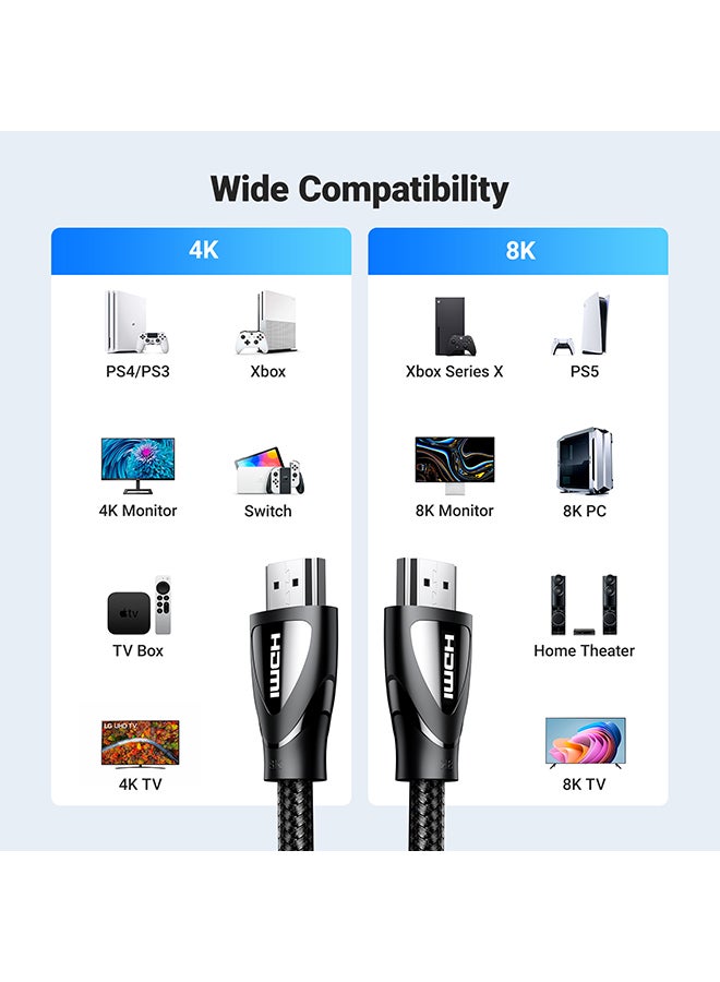 Ugreen - HDMI Cable 8K 1M Ultra HD High Speed 48Gbps 2.1 Cord 8K@60Hz Support Dynamic HDR, Dolby Compatible For MacBook Pro 2021,PS5/4, Samsung TV Nylon Braided black - Image 1
