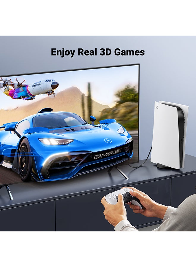 يو جرين - كابل بسلك بمنفذ HDMI 2.1 بجودة 8K وسرعة فائقة 48 جيجابت في الثانية بجودة 8K لكل 60 هرتز بتصميم سلك مضفر بمنفذ HDMI وتقنية HDR ديناميكية مع تقنيات دولبي فيجن وقناة عودة الصوت المحسنة متوافق مع لابتوب ماك بوك برو إصدار 2021 وأجهزة ألعاب بلايستيشن 5 و4 وإكس بوكس وتلفزيون روكو بدقة فائقة الوضوح وجهاز بروجيكتور بقرص بلو راي- بطول 2 م أسود - Image 1