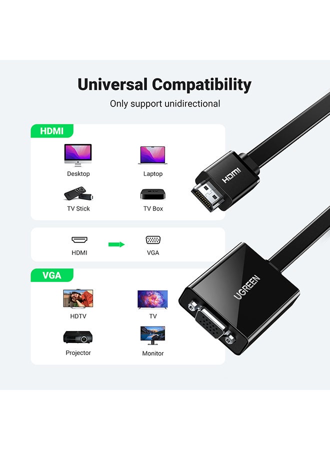Ugreen - Active HDMI to VGA Adapter Converter with 3.5mm Audio Jack up to 1080P Compatible for PC Laptop Ultrabook Raspberry Pi Chromebook black - Image 1