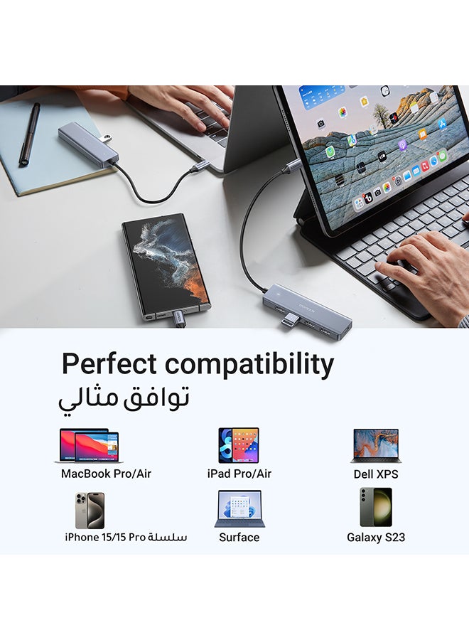 USB C Hub 4 Ports USB C Adapter Type C Hub to USB 3.0 Extention Compatible for MacBook Pro/Air/Samsung S22 Ultra/Huawei Mate XS 2/P50/MateBook/LG/Chromebook/iPad Pro/Air 5/Dell XPS 15 silver 