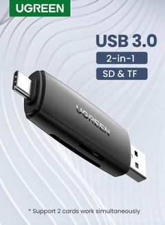 قاري بطاقة TF وSD ومحول بمنفذ USB C إلى USB 3.0 وبفتحتين لذاكرة OTG لبطاقات SD ميكرو وSD وSDHC وSDXC وMMC لأجهزة جالاكسي وآي باد برو 2021 وسيرفيس برو أسود