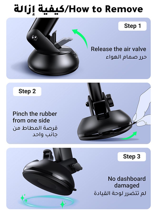 Ugreen - Car Phone Holder For Dashboard/Windshield Mobile Holder For Car With Suction Cup Car Mobile Holder Dashboard Car Mount For Mobile Compatible iPhone 14/15/16 Series, Galaxy S23/S24 Ultra, Xiaomi Black - Image 1