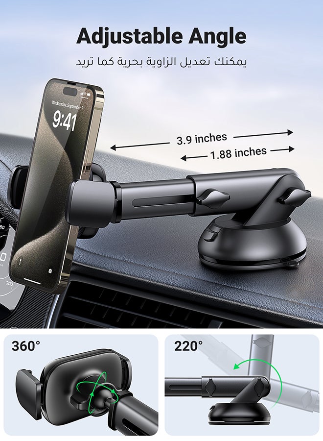 Ugreen - Car Phone Holder For Dashboard/Windshield Mobile Holder For Car With Suction Cup Car Mobile Holder Dashboard Car Mount For Mobile Compatible iPhone 14/15/16 Series, Galaxy S23/S24 Ultra, Xiaomi Black - Image 1