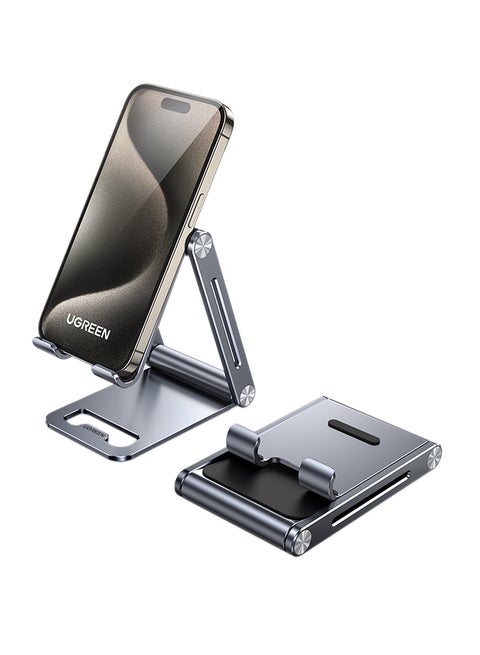 Phone Stand Aluminum Mobile Stand Adjustable Mobile Holder Foldable Phone holder, Desktop iPhone Stand Compatible With All Mobile Phone, iPhone 16/15 Series, Samsung Galaxy S24 S23, iPad Grey
