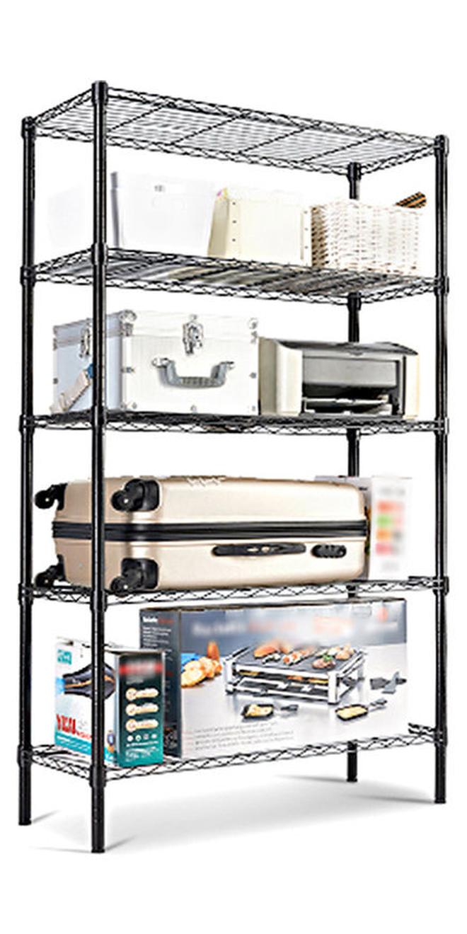 5-Tier Layer Heavy Type Carbon Steel 5 Shelf Shelving Storage Unit Rack Storage Organizer Metal Black 55x30.5x150cm - Image 1