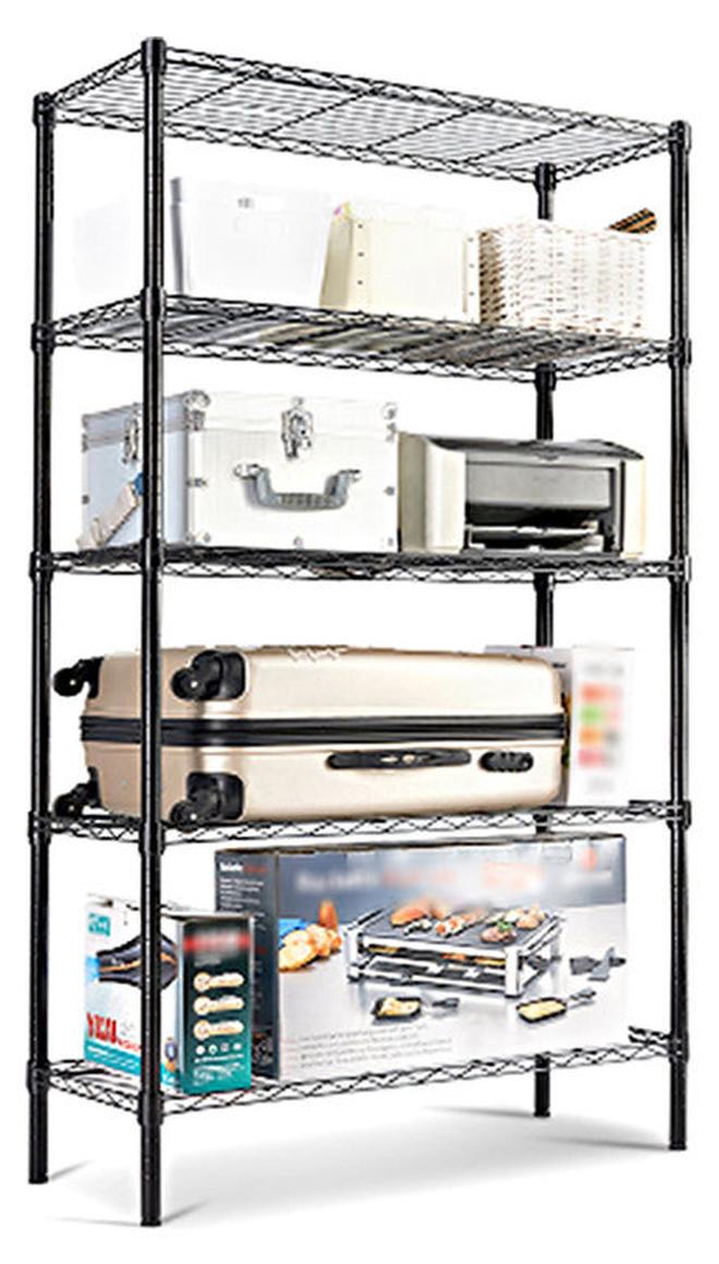 5-Tier Layer Heavy Type Carbon Steel 5 Shelf Shelving Storage Unit Rack Storage Organizer Metal Black 55x30.5x150cm - Image 1