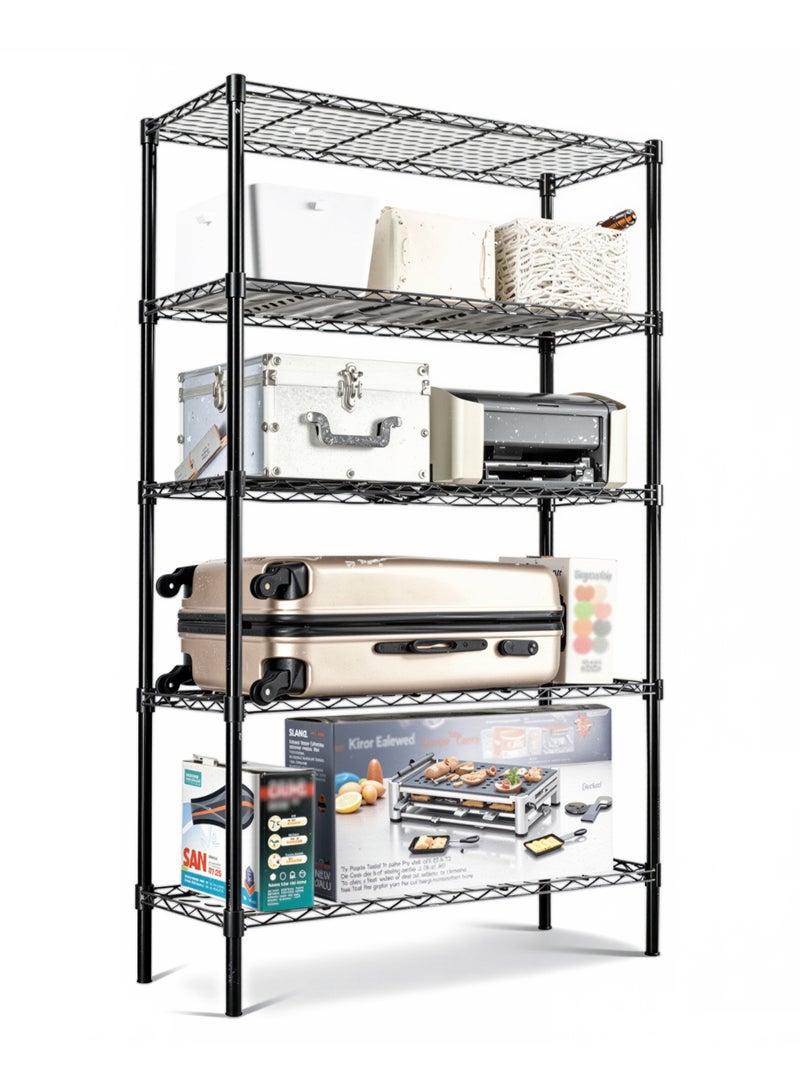 5-Tier Heavy Duty Carbon Steel Shelving Unit, Multi-Purpose Metal Storage Rack, Adjustable Industrial Organizer for Home, Garage & Kitchen, Black, 55 x 30.5 x 150cm Black 55x30.5x150cm - Image 1