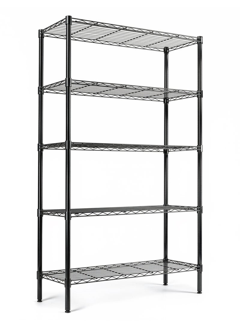 5-Tier Heavy Duty Carbon Steel Shelving Unit, Multi-Purpose Metal Storage Rack, Adjustable Industrial Organizer for Home, Garage & Kitchen, Black, 55 x 30.5 x 150cm Black 55x30.5x150cm - Image 2