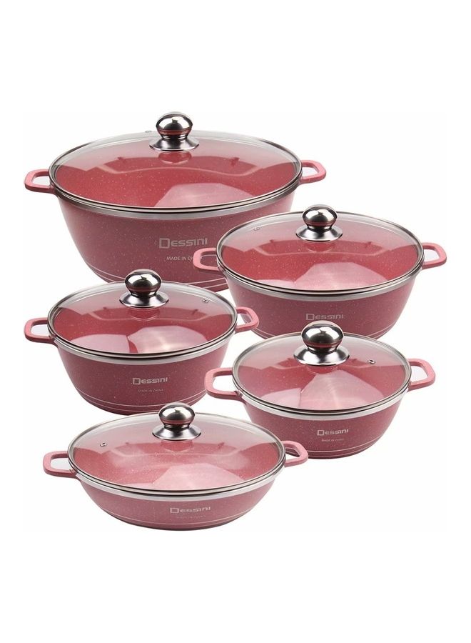 DESSINI 10-Piece Granite Non Stick Scratch Resistance Cookware With Lids Set Includes 1xCasserole (32cm),1xCasserole (28cm), ,1xCasserole (24cm),1xCasserole (20cm) and Shallow Casserole Pink 32,28,24,20,28cm  - Image 1