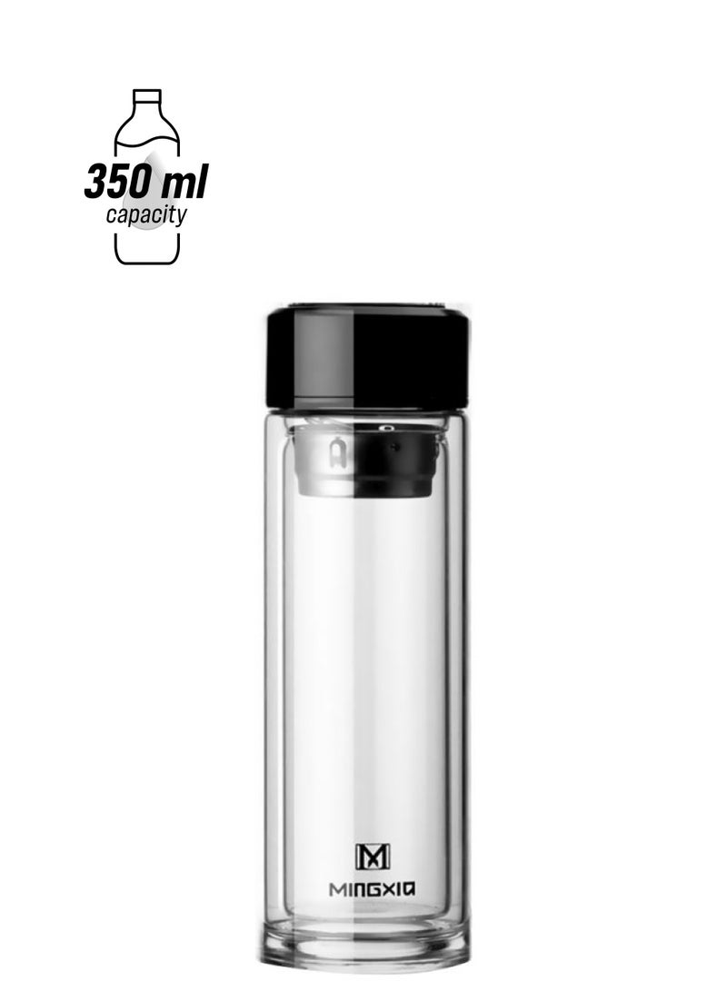 Beauenty Double Glass Thickened Water Cup With Filter Clear/Black 20.5cm - Image 1