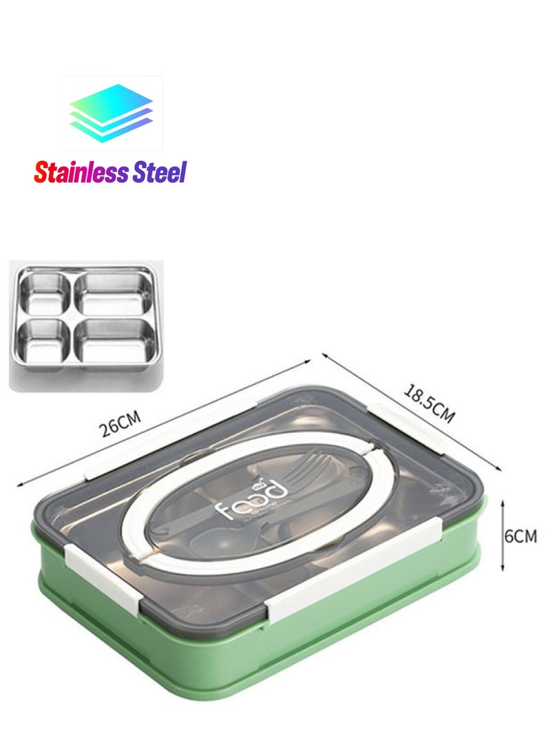 Portable Compartment Lunch Box Adults Stainless Steel Office Staff Separated Bento Box with Cutlery green 28*28*28cm  - Image 1