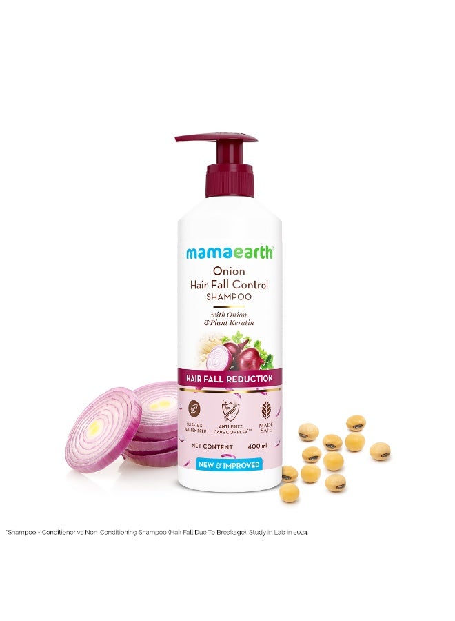 Mamaearth Onion Shampoo with Onion & Plant Keratin for Hair Fall Control & Strengthening – Cleanses, Reduces Breakage, Smoothens & Nourishes Hair | Sulphate & Paraben Free, All Hair Types, 400ml - Image 1