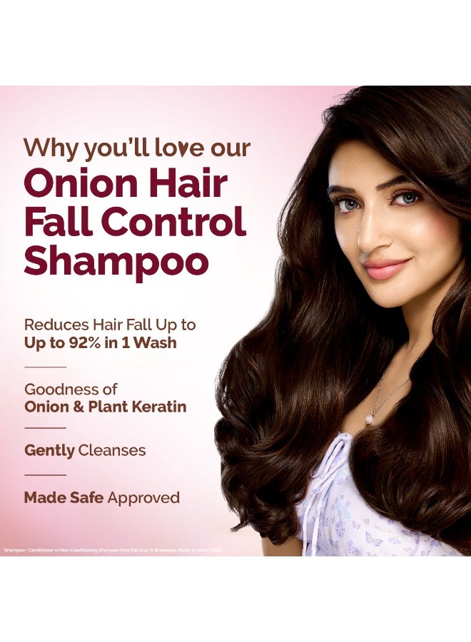 Mamaearth Onion Shampoo with Onion & Plant Keratin for Hair Fall Control & Strengthening – Cleanses, Reduces Breakage, Smoothens & Nourishes Hair | Sulphate & Paraben Free, All Hair Types, 400ml - Image 2