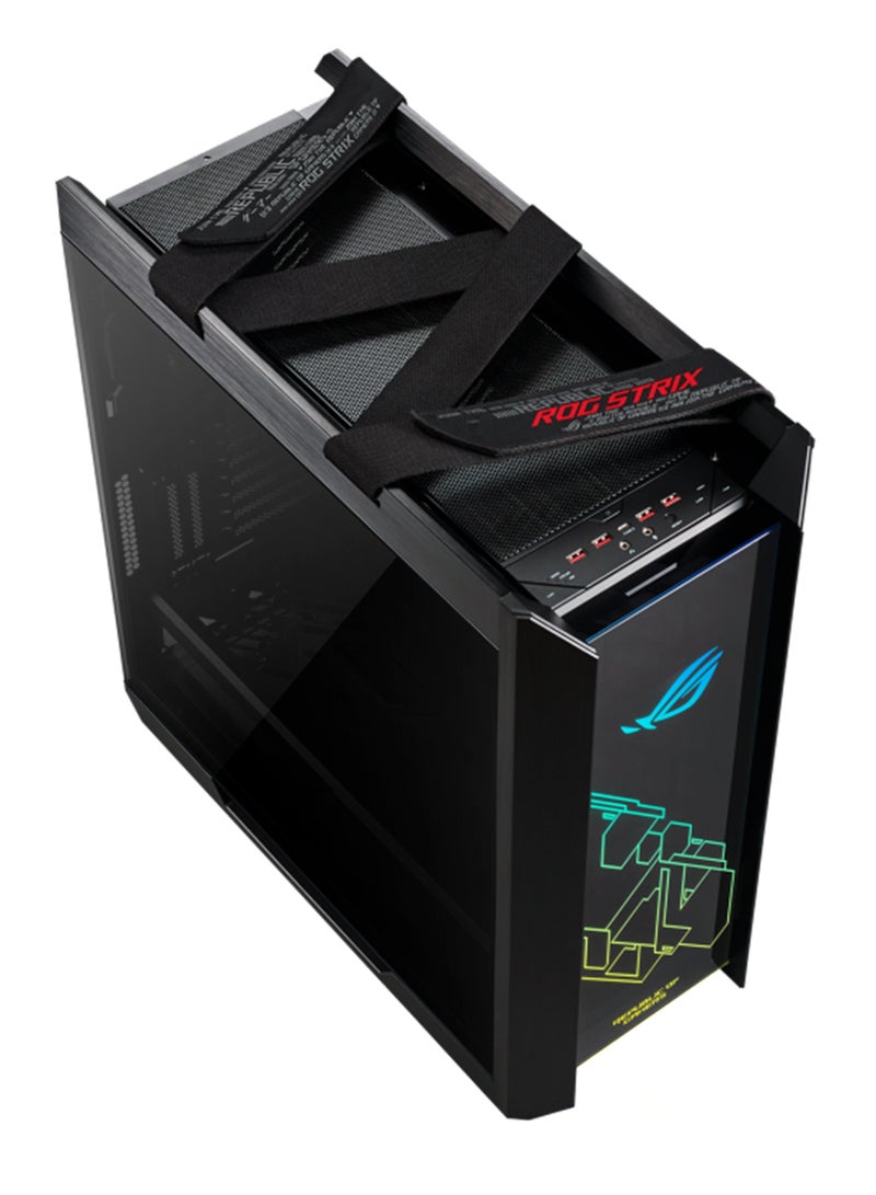 أسوس صندوق جهاز الكمبيوتر آر أو جي ستريكس هيليوس متوسط الارتفاع بتقنية ATX/EATX وإضاءة RGB إصدار باللون الأسود مزود بمقبض ومصنوع من الزجاج المقوى وإطار من الألومنيوم ودعائم لوحدة معالجة الرسومات ودعامة الرادياتير وتكنولوجيا أورا سينك - Image 5