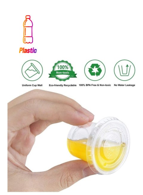 Pack of 100  Disposable Plastic Condiment, Dips Portion Cups with Lids Clear