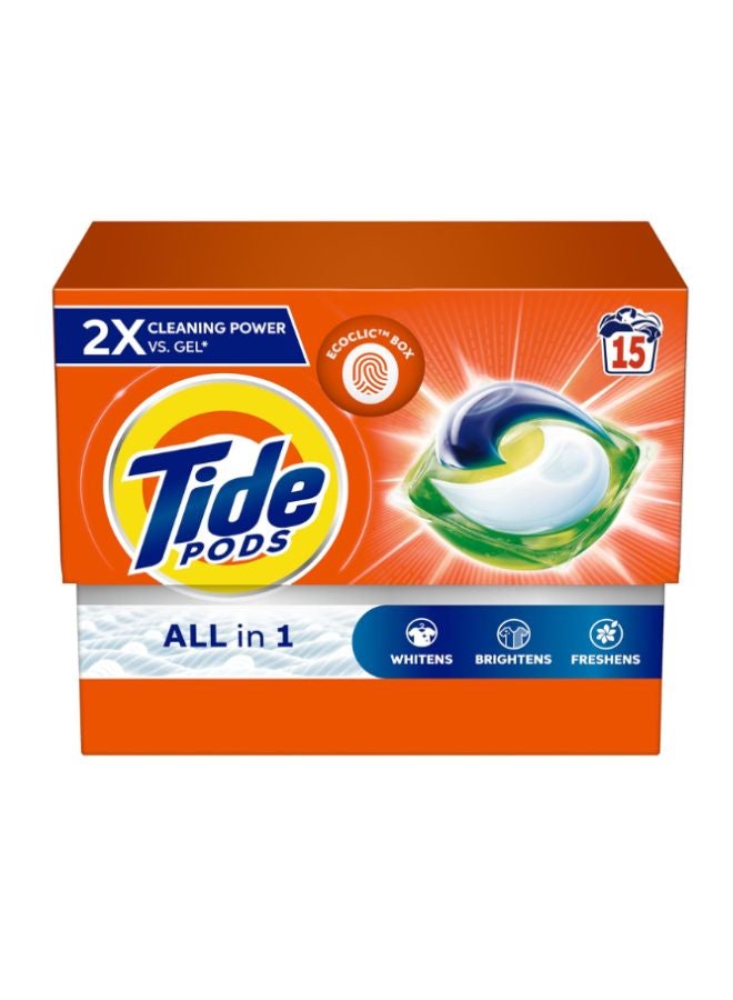 Tide Original All In One Laundry Detergent Pods Whitens Brightens Freshens 15 Count 307.5grams  - Image 1