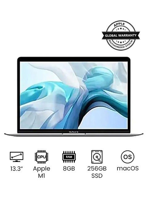 MacBook Air MGN93 With 13.3-Inch Display, M1 Chip With 8-Core CPU And 7-Core GPU/8GB RAM/256GB SSD/ English Keyboard (International version) English Silver