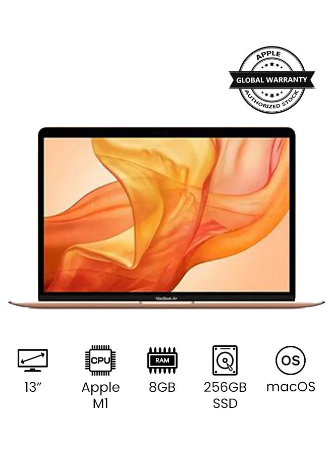 MacBook Air MGND3 13-Inch Display, Apple M1 Chip With 8-Core Processor And 7-Core Graphics/8GB RAM/256GB SSD/English Arabic Keyboard English/Arabic Gold - pnsku/N42284110A/45/_/1710144336/3fbcdaa6-00e5-4a6b-95f1-f6d75b610613