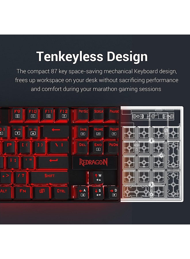 REDRAGON - K552-2 87 Keys 60% Small TKL Mechanical Gaming Keyboard (Black Red Led Backlit) - Image 1