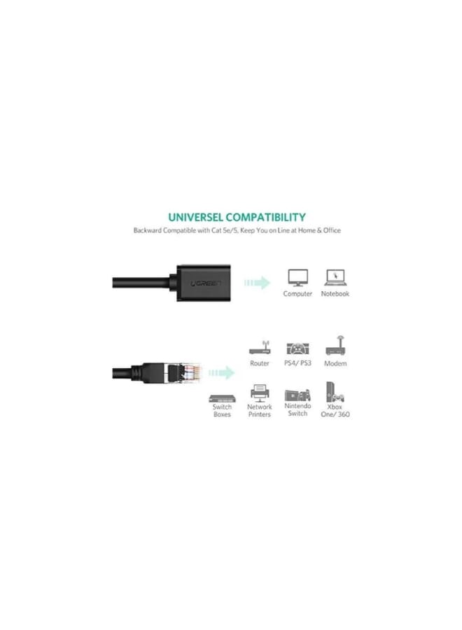 Ugreen - UGREEN Ethernet Extension Cable Network Cat6 Extension Patch Cable RJ45 Cords Shielded Male to Female Connector (10FT) Black - Image 1