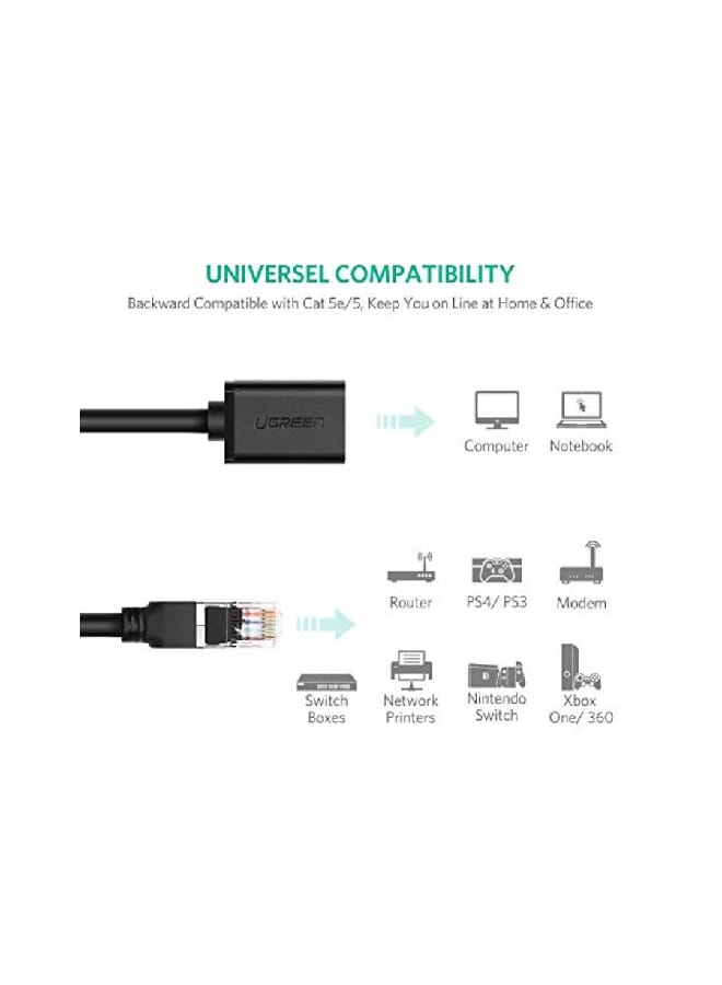 Ugreen - UGREEN Ethernet Extension Cable Network Cat6 Extension Patch Cable RJ45 Cords Shielded Male to Female Connector (10FT) Black - Image 1