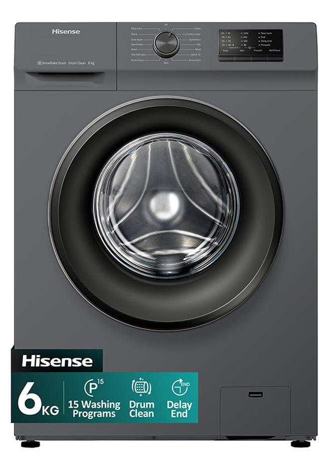 Hisense 6KG Front Loading Washing Machine WFVC6010T, 1000RPM, 15 Automatic Programs, Self-Diagnosticfault Finding, Drum Clean, Delay End, Efficiency A+++, Quick Wash 220 W WFVC6010T Grey/White/Clear - Image 1
