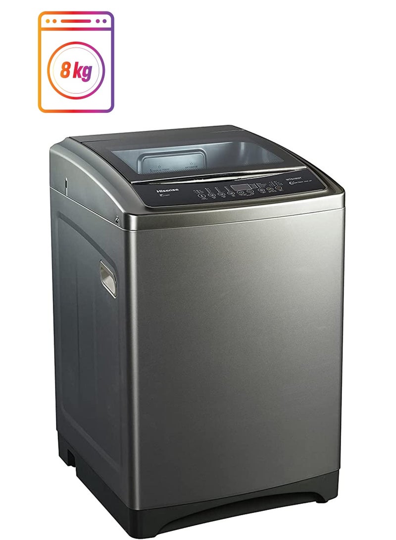 Hisense - 8 Kg Top Loading Washing Machine Free Standing 8 kg 220 W WTJD802T Titanium - Image 1