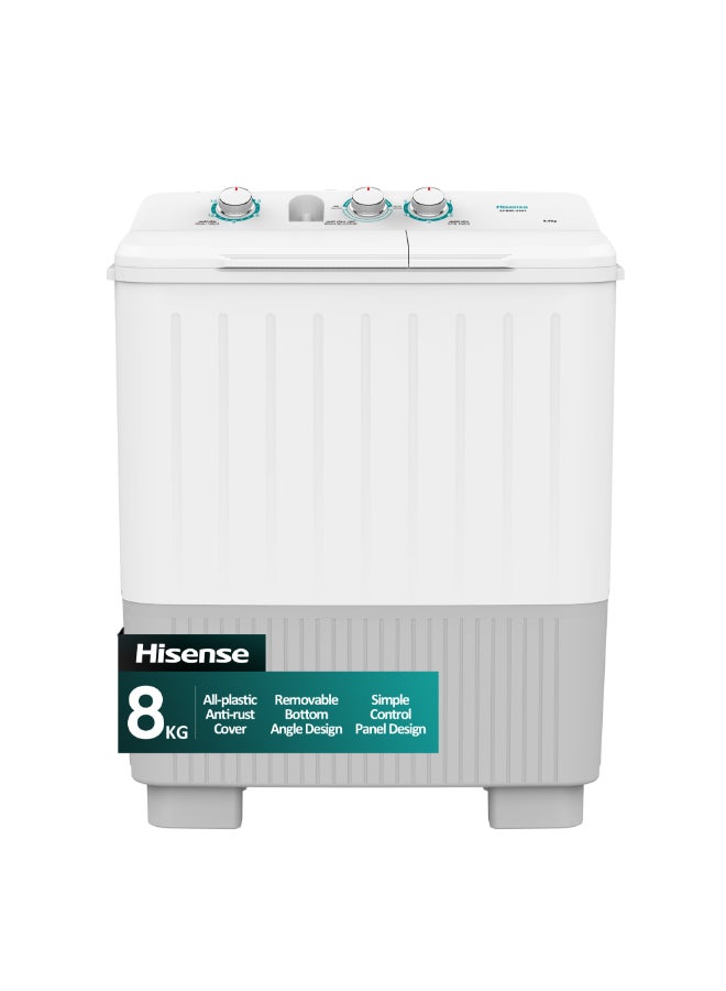Hisense 7 Kg Twin Tub Washing Machine White Model Xpb805001-1 Years Full Warranty 220 W XPB80-5001 White/Grey - Image 1