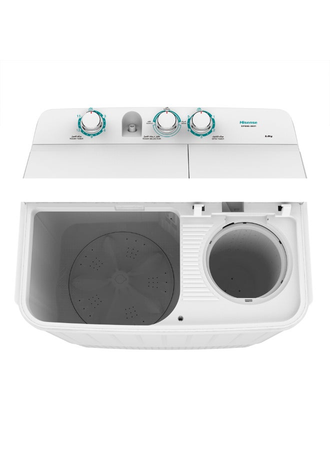 Hisense 7 Kg Twin Tub Washing Machine White Model Xpb805001-1 Years Full Warranty 220 W XPB80-5001 White/Grey - Image 4