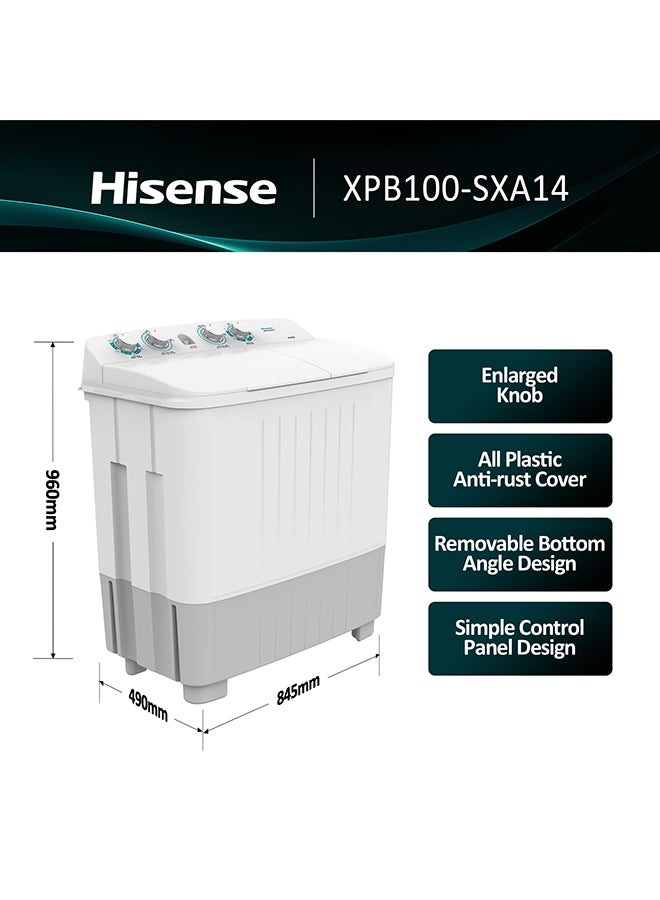 Hisense 10 Kg Twin Tub Washing Machine White Model Xpb100Sxa14-1 Years Full Warranty 220 W XPB100-SXA14 White & Black - Image 2