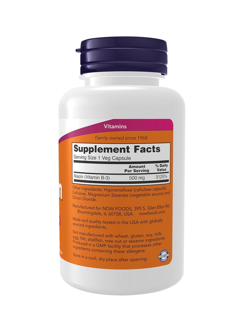 Now Foods - Niacin Nutritional Health 500Mg 100 Veg Capsules Packaging May Vary - Image 1