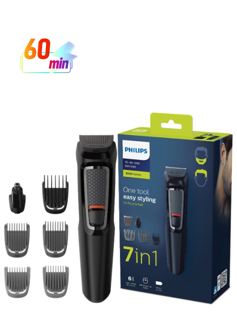 Philips Multigroom 3000 MG3720/33,7-in-1 All-in-One Trimmer for Face & Hair,Maintenance-Free Blades, Nose & Ear Trimmer,60min Cordless Use, Includes Nose & Ear Trimmer, Hair & Beard Combs Black  - Image 1