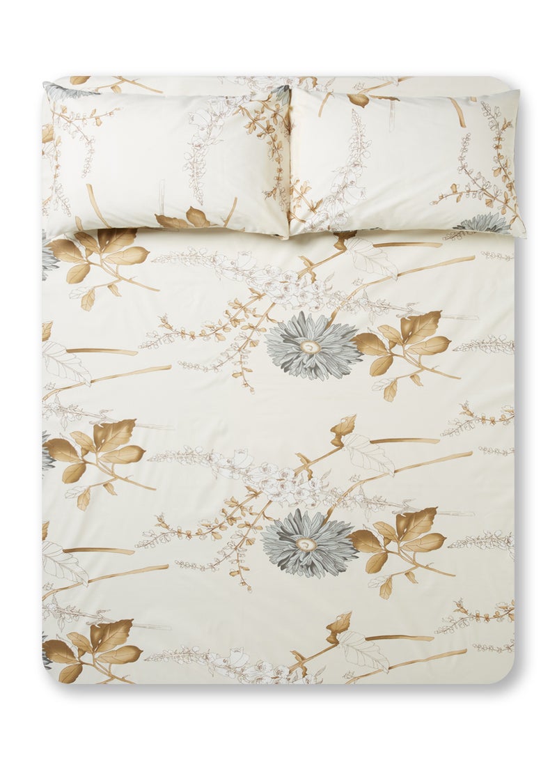 RISHAHOME 3-Piece 180 Thread Count Premium Collection Queen Size Bedsheet And Pillow Case Set Includes 1xFlat Bedsheet 240x254cm,2xPillow Cases Cotton Multicolour 50x75cm - Image 1